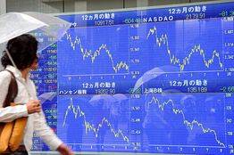 [Tokyo's Nikkei 225 Stock Average fell nearly 5% on Tuesday.]