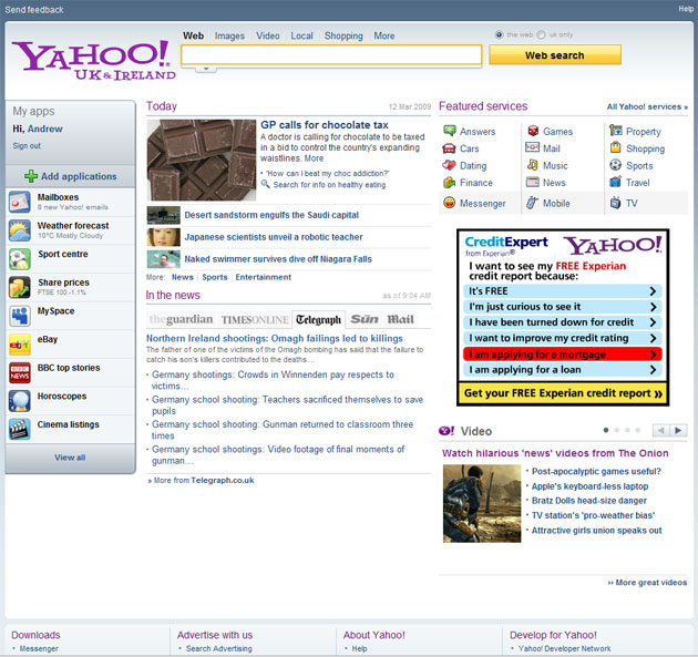 Yahoo Web Page