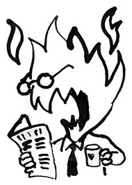 flaming newspaper head