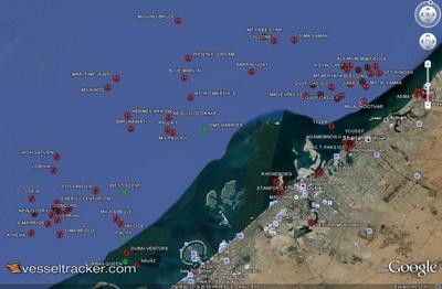 Idle ships anchored off Dubai