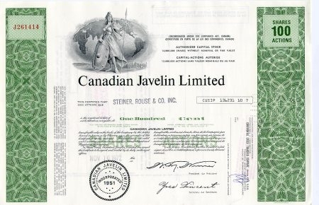 Canadian Javelin Stock certificate