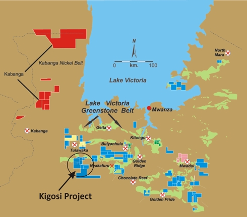 Kigosi Location Map Among Other TRX Mineral Properties