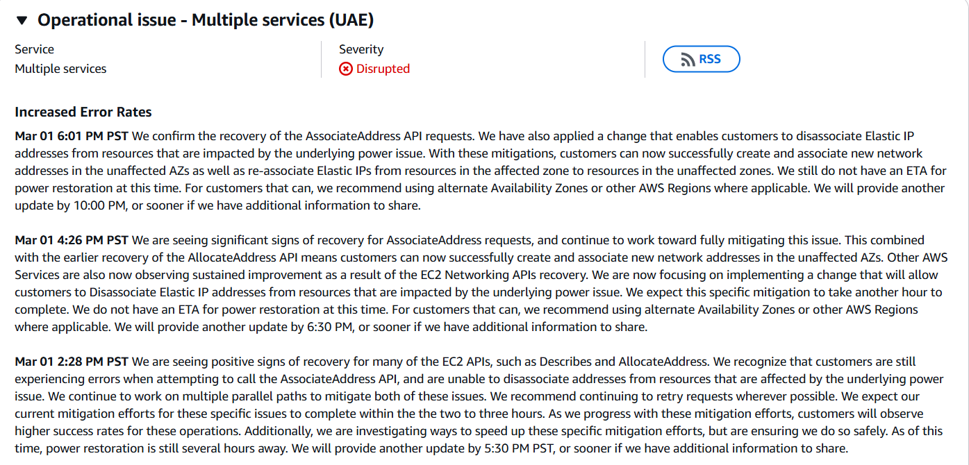 AWS UAE data center hit by 'objects', power down in one availability ...