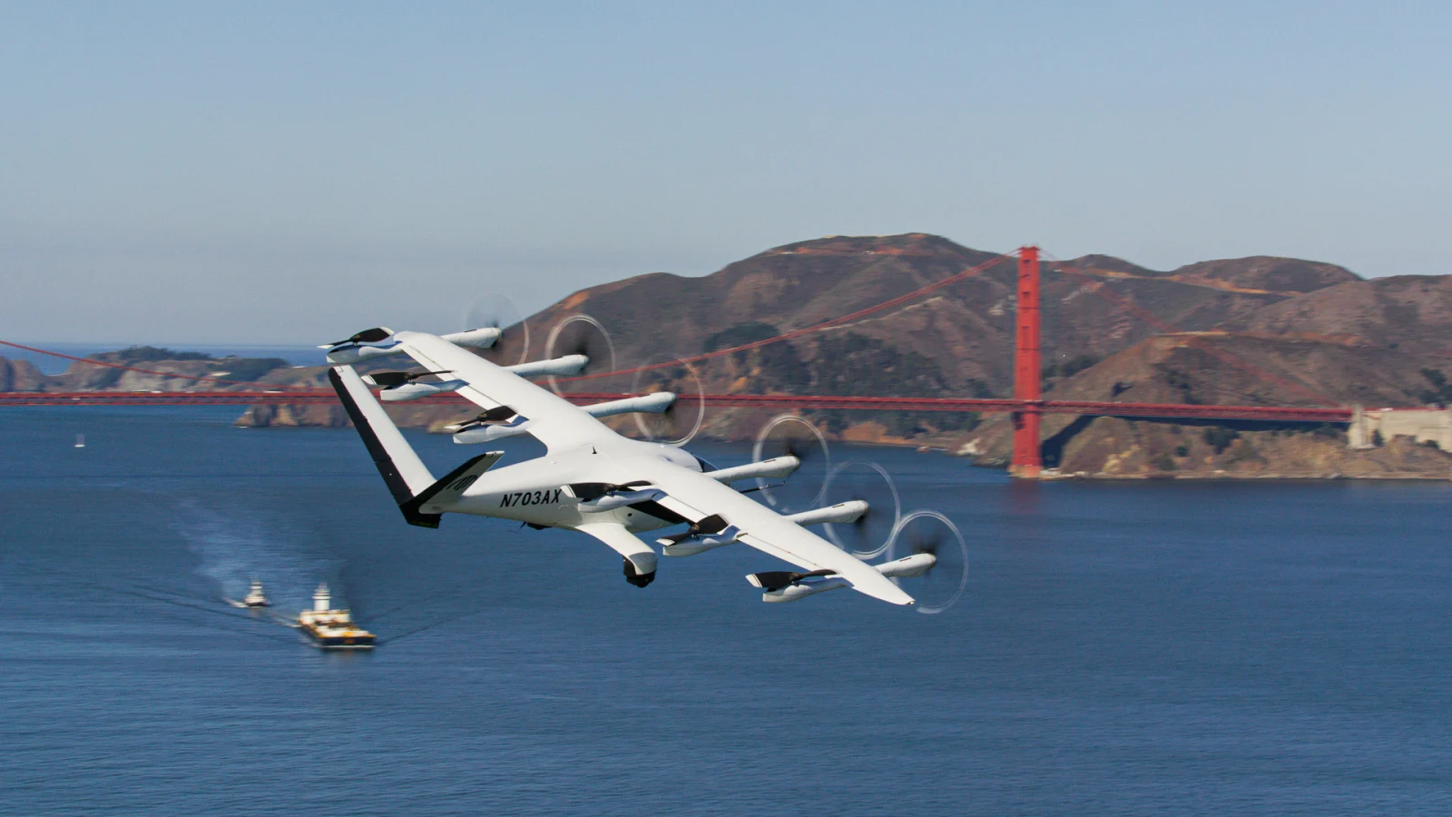 eVTOL flying over San Francisco Bay