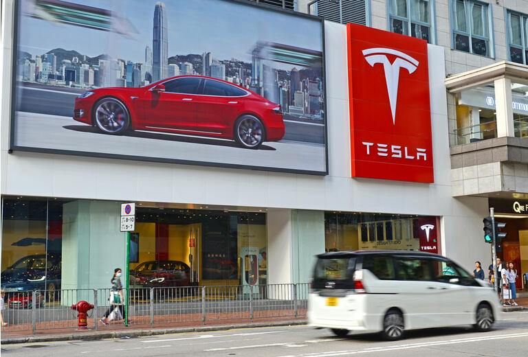 Tesla Motors Models on display in Hong Kong, showcasing the technology and electric powertrain that sets the Tesla automobile design apart from many other manufactures.