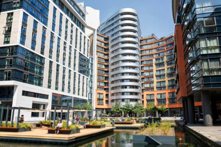 View of the Paddington Basin and residential architecture in London
