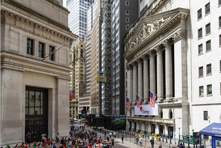 New York Stock Exchange building in Wall Street in Financial Dis