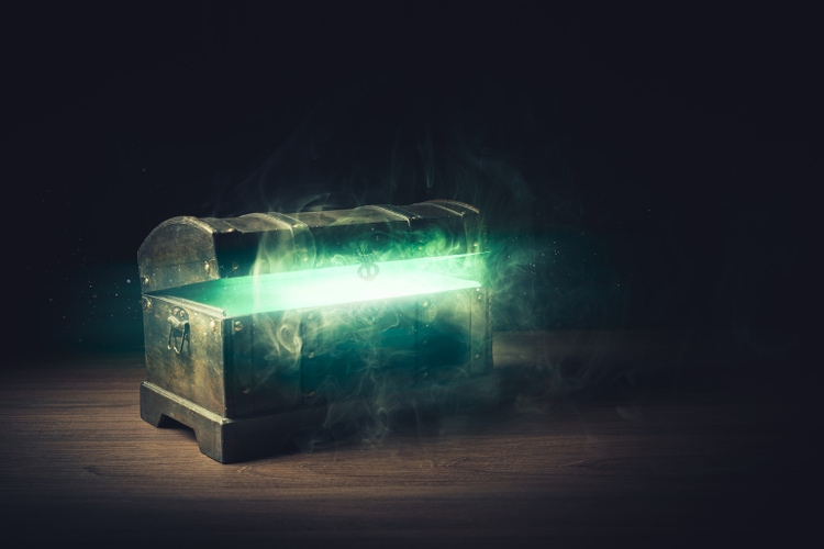 Pandora"s box on wooden background