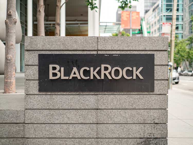 BlackRock financial services logo outside the San Francisco office