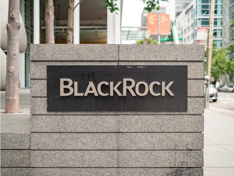 BlackRock financial services logo outside of office in San Francisco