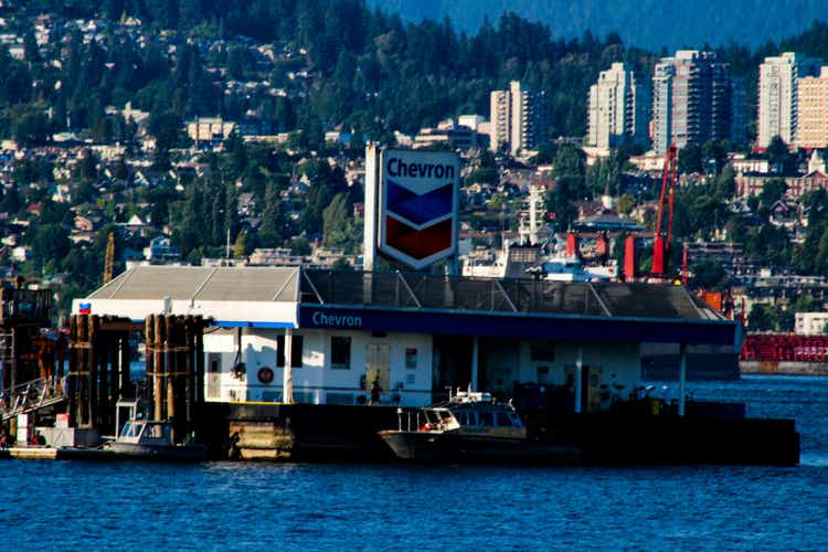 A chevron gas or fuel station in Downtown vancouver for boats on the water