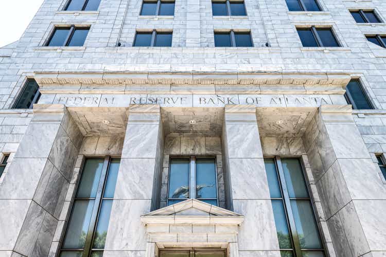 Federal Reserve Bank of Atlanta, Georgia entrance, facade of regulatory, regulation government building in downtown, midtown