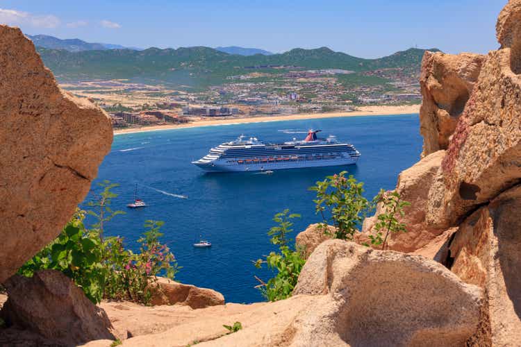 Carnival Splendor cruise ship was at anchor in Cabo San Lucas, tendering it"s passengers to the island