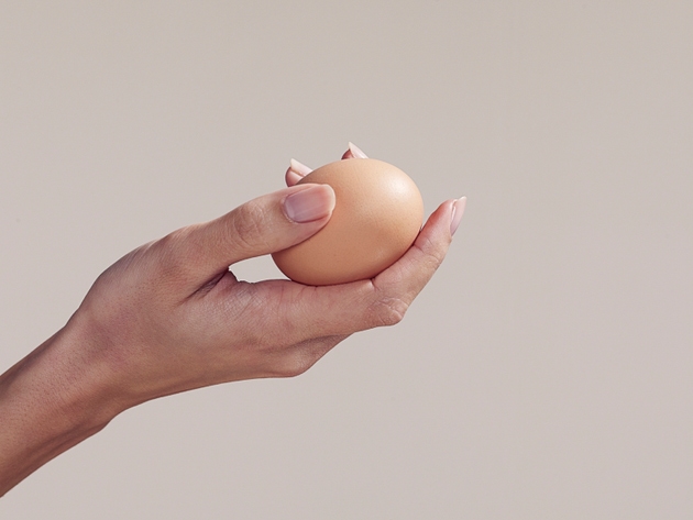 Woman holding an egg, close-up of hand