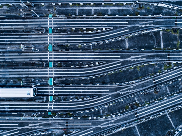 Aerial view of railroad tracks