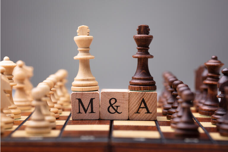King Chess Pieces With Mergers And Acquisitions Text