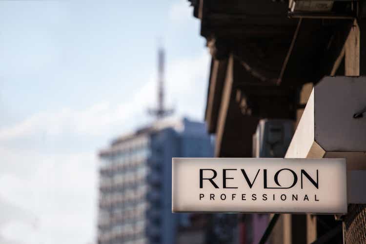 Logo of Revlon on their local retailer for Serbia. Revlon is an American cosmetics and beauty products spread worldwide
