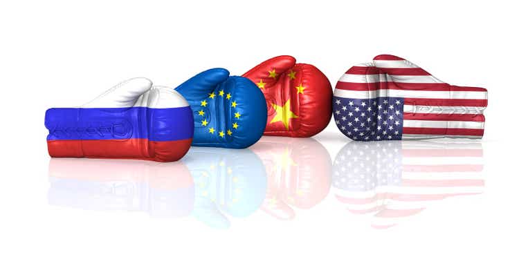 tariff sanctions trade war usa us china russia eu europe 3d boxing glove flag conflict fighting tax crisis currency war sign