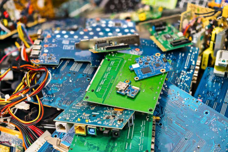 E-waste heap from discarded laptop parts