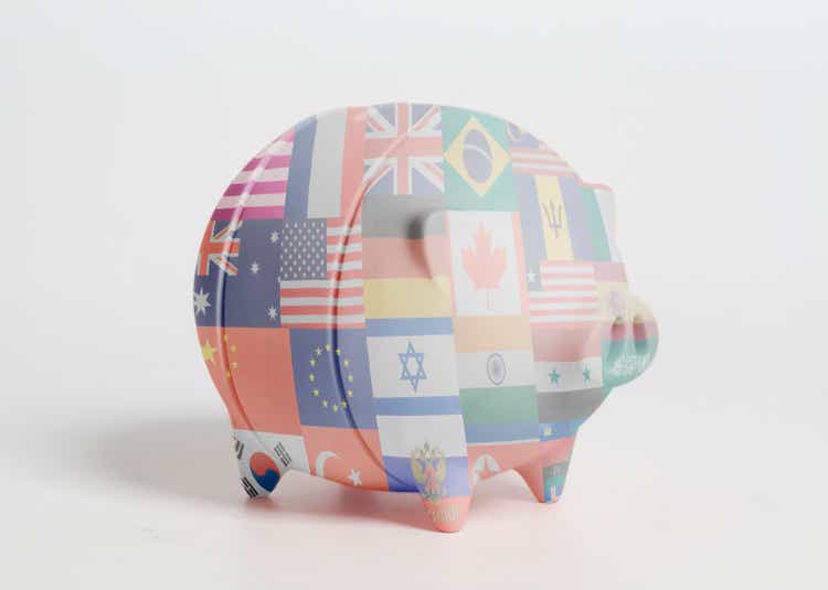 Piggy bank with Flags all countries of world