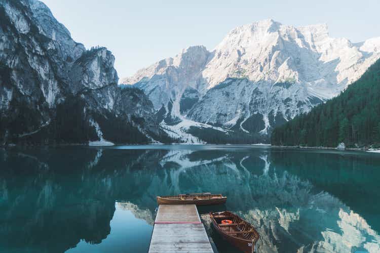 Scenic view of Lago di Braies in Dolomites