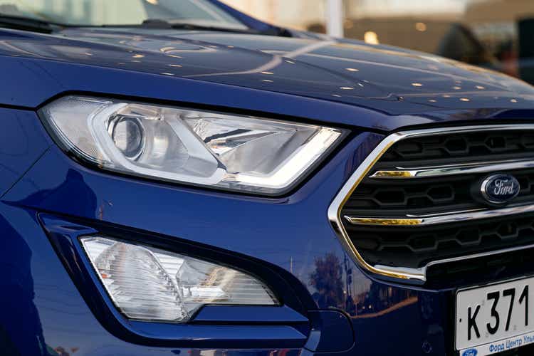 Headlights of blue car Ford Ecosport