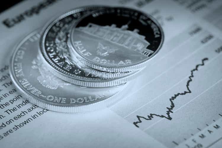 dollar coins on financial newspaper