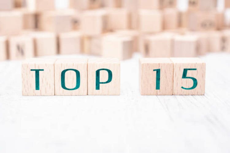 The Words Top 15 Formed By Wooden Blocks On A White Table