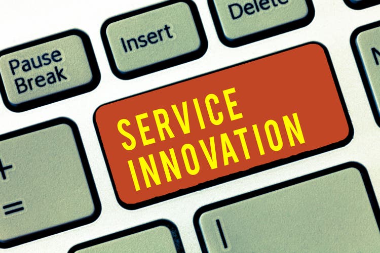 Handwriting text Service Innovation. Concept meaning Improved Product Line Services Introduce upcoming trend