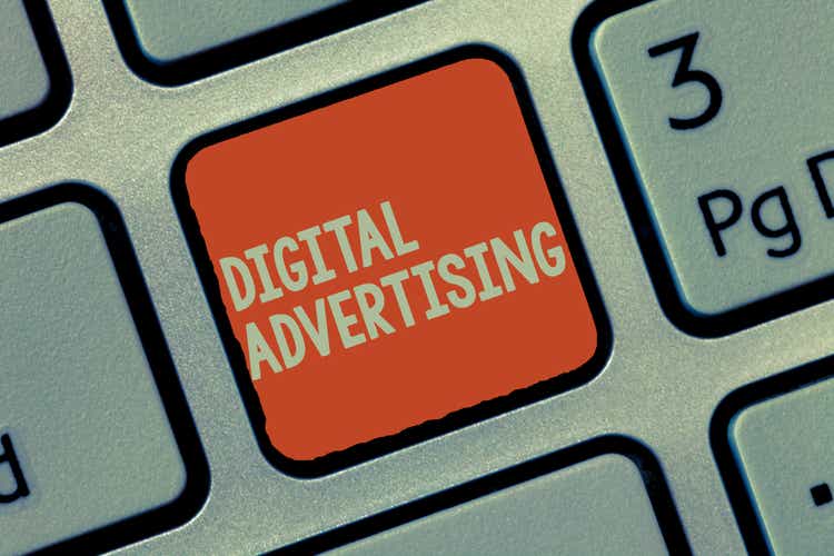 Word writes Digital Advertising text.  Business Concepts for Online Marketing Delivering Campaign Advertising Messages