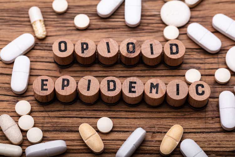 Opioid Epidemic Text On Cork With Prescription Pills