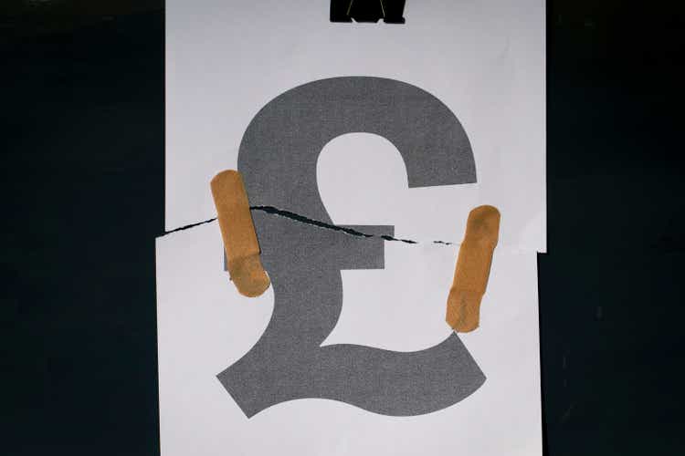 Torn currency symbols and band-aids, repairing economics and problems, solving financial problems