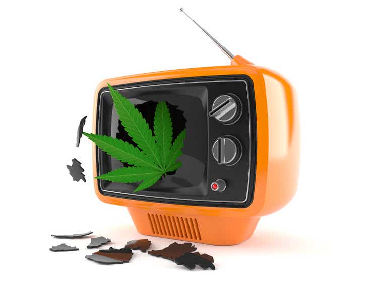 Cannabis leaf inside old tv