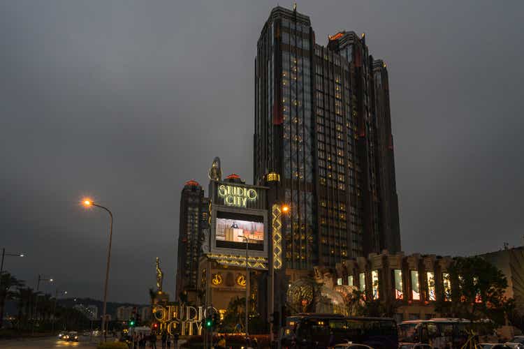 Macau Studio City luxury hotel and casino in a cloudy late afternoon