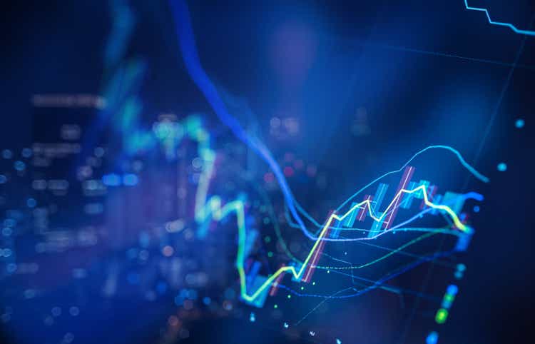 Trading chart at digital display close-up