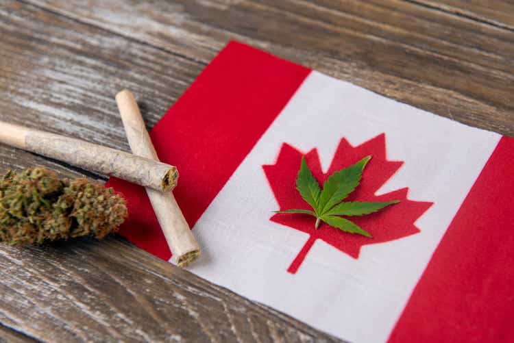 Canadian flag with assorted marijuana products