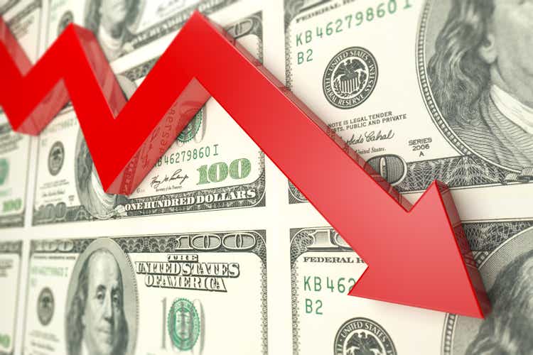 Dollar Currency Decline Graph with Red Arrow: Stock Image