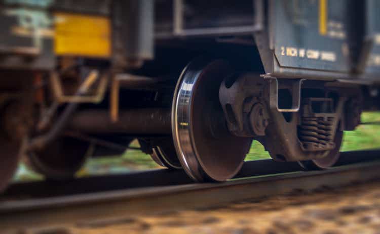 Railroad wheels in motion