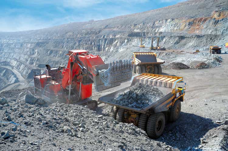 Iron ore loaded into a machine