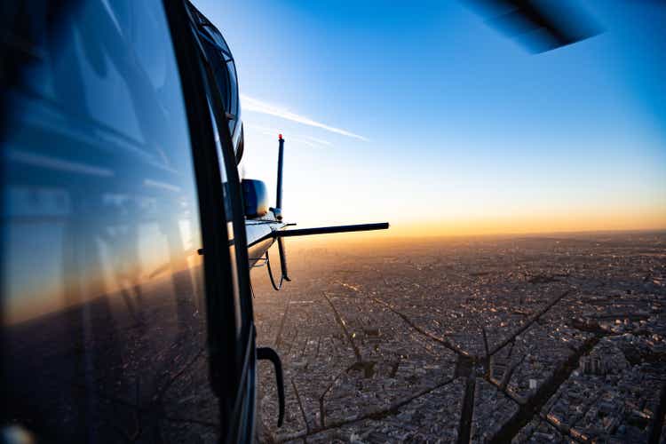 Aerial flying over Paris France in helicopter