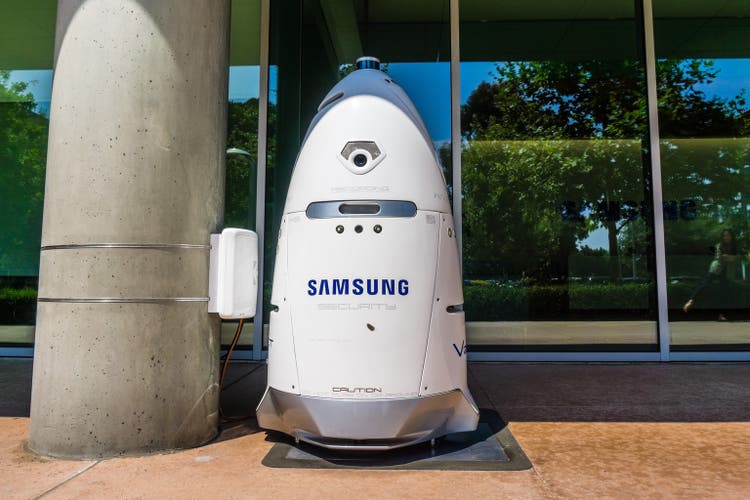 Knightscope security robot branded with the Samsung logo