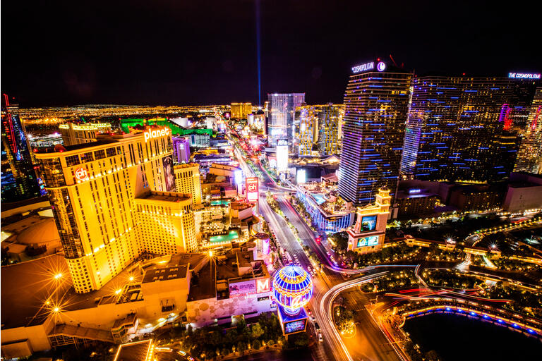 Aerial view of Las Vegas Strip at night