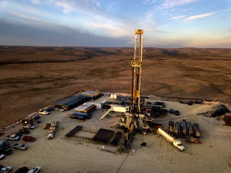Fracking Drilling Rig at Dusk or Dawn