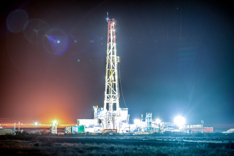 Fracking Drill Rig at Night