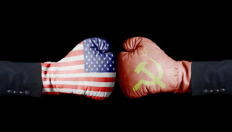 United States of America against USSR boxing gloves, USA vs. USSR concept