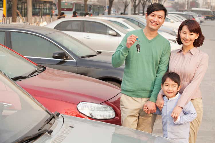 Chinese family holding keys to new car