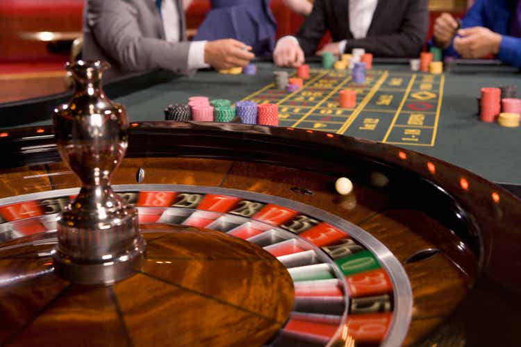 Close-up of the ball spinning on the roulette wheel