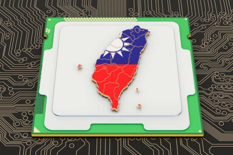 CPU computer processing unit with Taiwan flag, 3D display