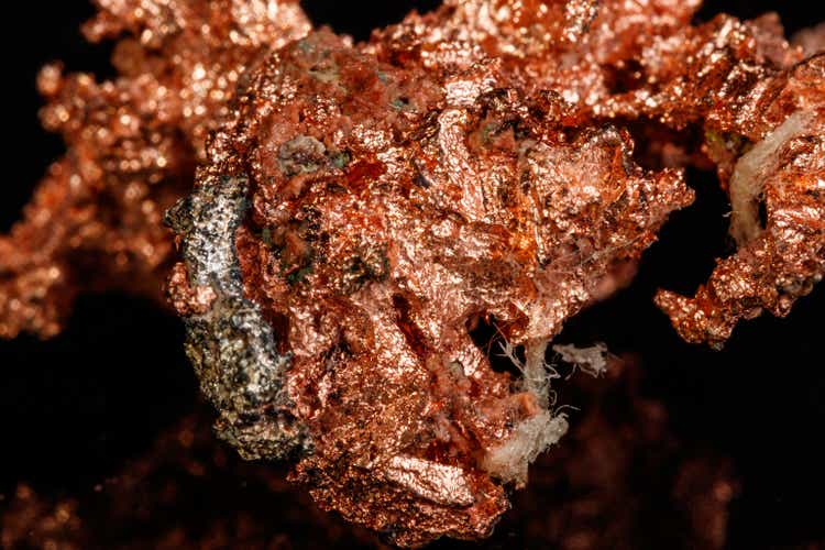 Macro mineral stone Copper on black background