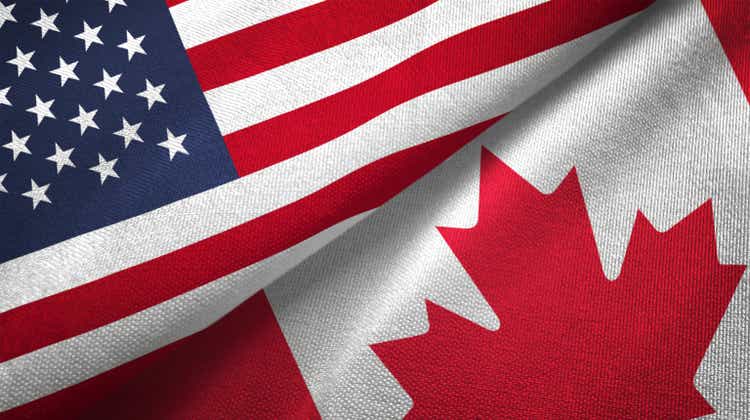 Canada and United States two flags together realations textile cloth fabric texture